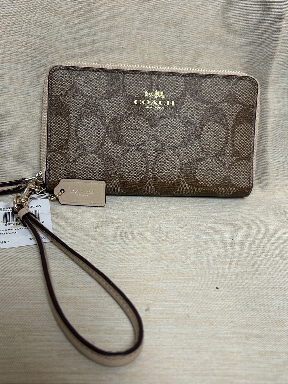 Coach Double Zip Wallet Wristlet in Signature Canvas NWT - Khaki Platinum.